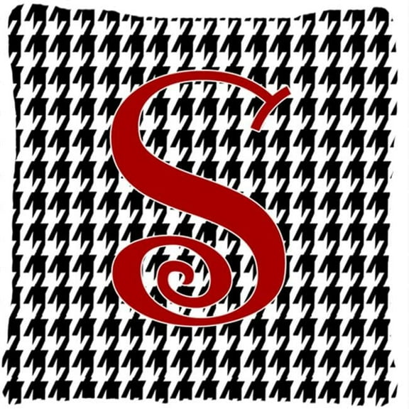 Carolines Treasures  14 x 14 in. Monogram Initial S Houndstooth Black Fabric Decorative Pillow