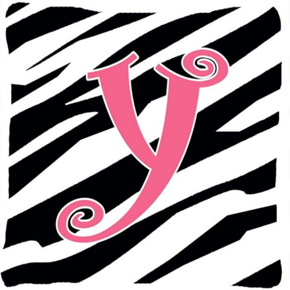 Carolines Treasures 14 x 14 in. Monogram Initial Y Zebra Stripe and Pink Fabric Decorative Pillow