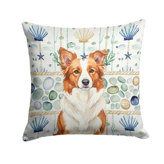 Carolines Treasures 14 x 14 in. Red & White Border Collie Coastal Sea Glass Throw Pillow