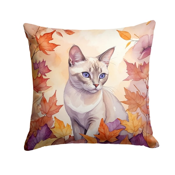Carolines Treasures DAC7179PW1414 14 x 14 in. Thai Lilac Cat in Fall Leaves Throw Pillow