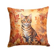 Carolines Treasures Toyger Cat in Fall Leaves Throw Pillow Machine Washable, Indoor Outdoor Decorative Pillow for Couch, Bed or Patio, 14Hx14W