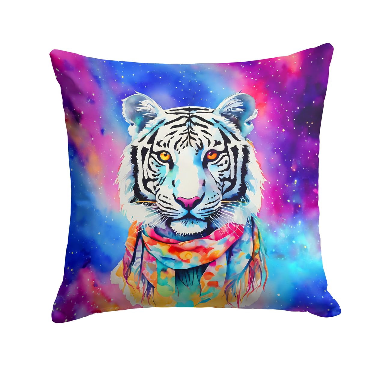 Carolines Treasures 14 x 14 in. Unisex Hippie Animal White Tiger Polyester Fabric Throw Pillow
