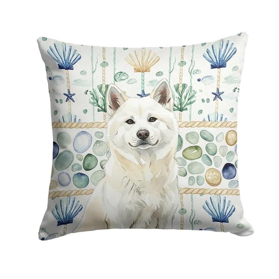 Carolines Treasures 14 x 14 in. White Akita Coastal Sea Glass Throw Pillow