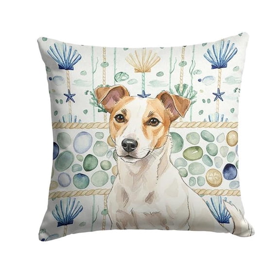 Carolines Treasures  14 x 14 in. White & Tan Jack Russell Terrier Coastal Sea Glass Throw Pillow