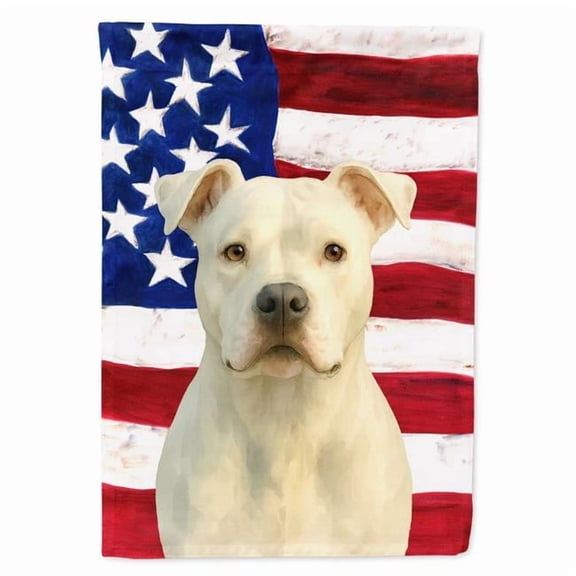 Carolines Treasures WDK6327GF 15.5 x 11.25 in. White American Staffordshire Terrier American Flag Garden Flag