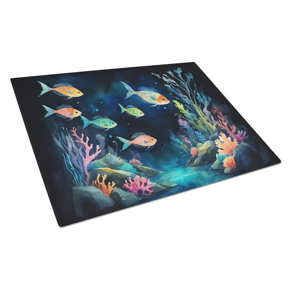 Carolines Treasures DAC7656LCB 15 x 12 in. Bioluminescent Fish Glass Cutting Board