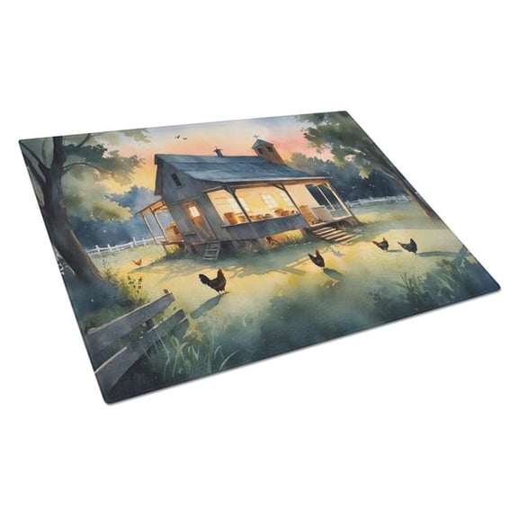 Carolines Treasures DAC7652LCB 15 x 12 in. Chicken Coop At Dawn Glass Cutting Board