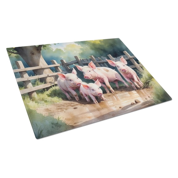 Carolines Treasures DAC7702LCB 15 x 12 in. Piglets in the Mud Glass Cutting Board
