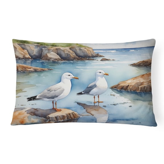 Caroline's Treasures Birds, Birds, Birds Throw Pillow Throw Pillow for Indoor Couch Bed Outdoor Patio Washable, Gulls Scavenging 7518,12Hx16W