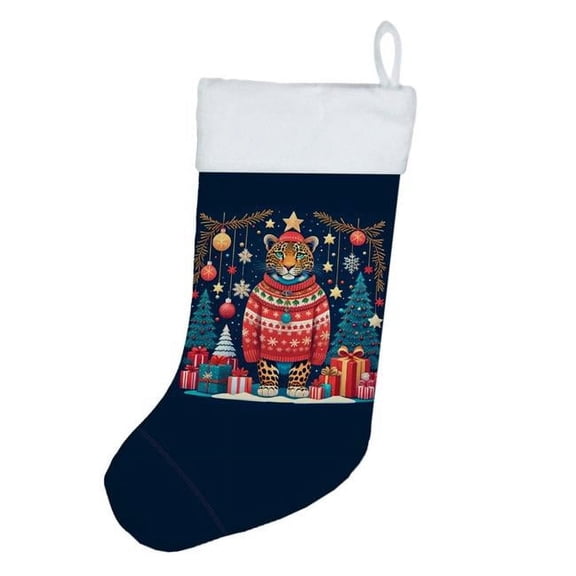 Leopard Christmas Christmas Stocking 13.5 in x 18 in