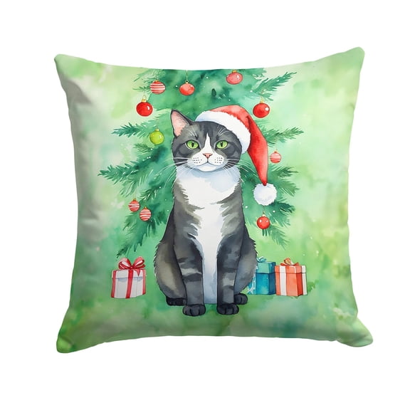 Carolines Treasures DAC7190PW1818 18 x 18 in. American Polydactyl Cat by the Christmas Tree Throw Pillow