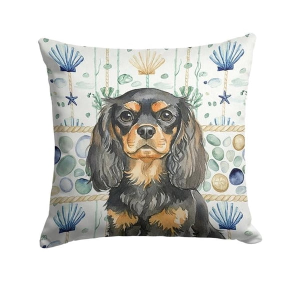 Carolines Treasures WDK7034PW1818 18 x 18 in. Black & Tan English Toy Spaniel Coastal Sea Glass Throw Pillow