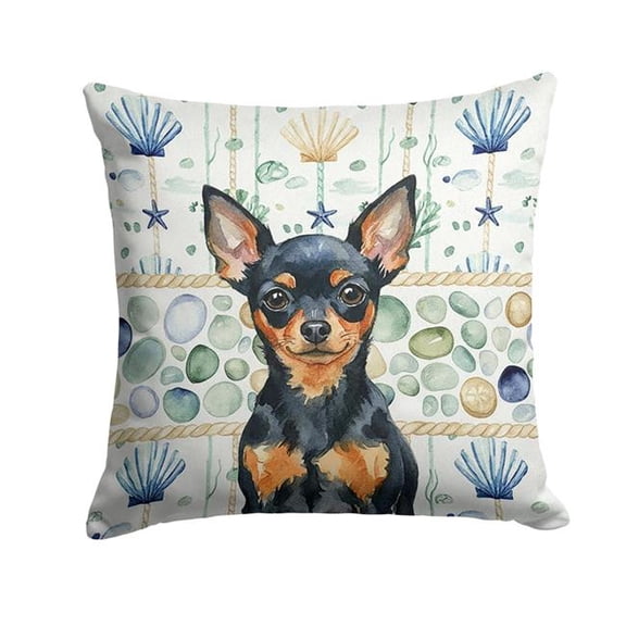Carolines Treasures  18 x 18 in. Black & Tan Russian Toy Coastal Sea Glass Throw Pillow