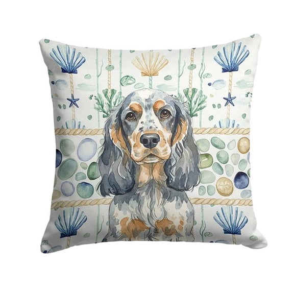 Carolines Treasures 18 x 18 in. Blue Roan & Tan English Cocker Spaniel Coastal Sea Glass Throw Pillow