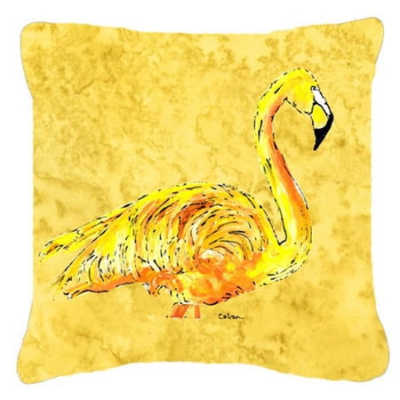Carolines Treasures 18 x 18 in. Flamingo On Yellow Indoor & Outdoor Fabric Decorative Pillow