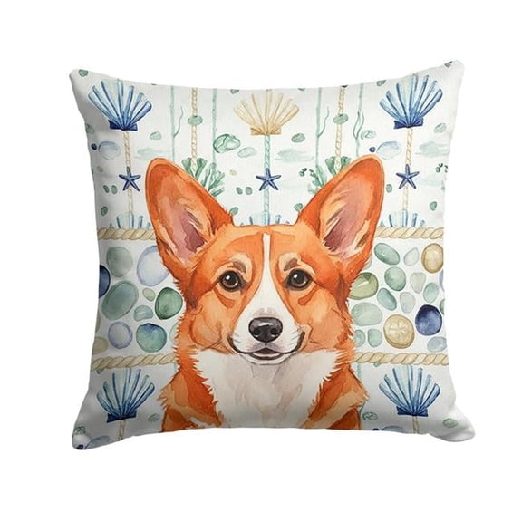 Carolines Treasures WDK6961PW1818 18 x 18 in. Red Cardigan Welsh Corgi Coastal Sea Glass Throw Pillow