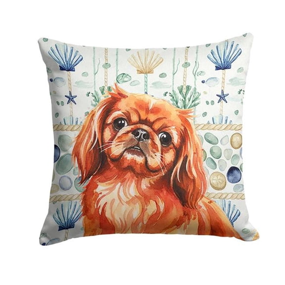Carolines Treasures  18 x 18 in. Red Pekingese Coastal Sea Glass Throw Pillow