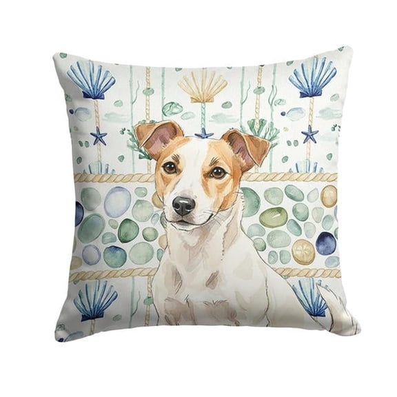 Carolines Treasures WDK7083PW1818 18 x 18 in. White & Tan Jack Russell Terrier Coastal Sea Glass Throw Pillow