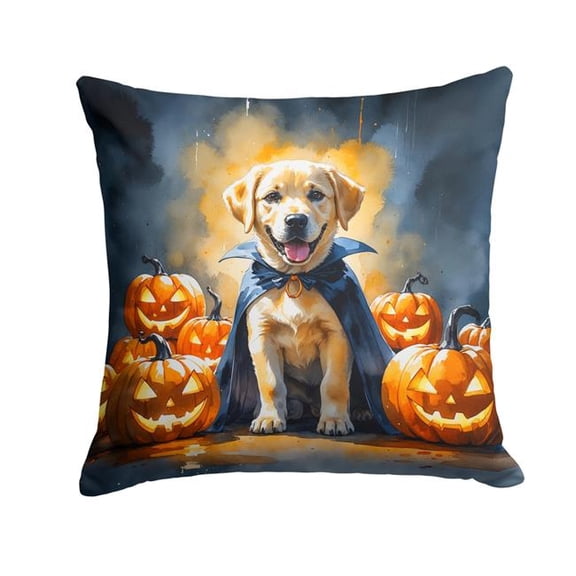 Caroline's Treasures Yellow Labrador Retriever Puppy Halloween Throw Pillow Machine Washable, Indoor Outdoor Decorative Pillow for Couch, Bed or Patio, 18Hx18W
