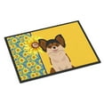thumbnail image 1 of Summer Sunflowers Longhaired Black and Red Chihuahua Indoor or Outdoor Mat 18x27, 1 of 5