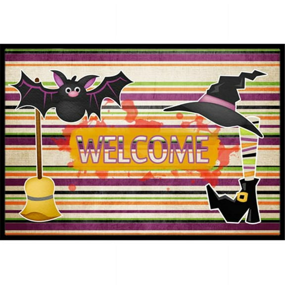 Carolines Treasures 18 x 27 in. Witch Costume and Broom on Stripes Halloween