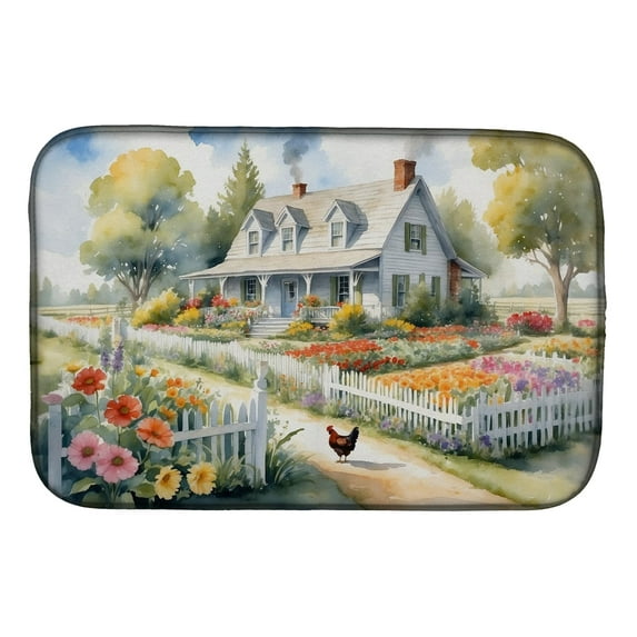 Carolines Treasures DAC7690DDM 21 x 14 in. Chicken Farmhouse Garden Dish Drying Mat