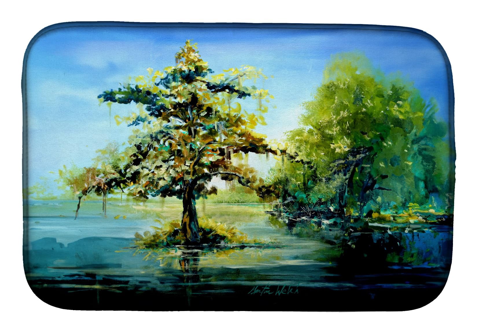 Cypress Tree in the Bayou Blue Dish Drying Mat 14 in x 21 in