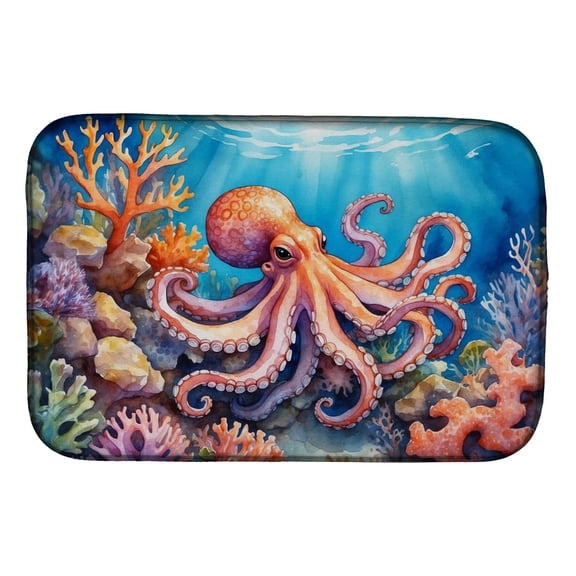 Carolines Treasures DAC7680DDM 21 x 14 in. Octopus Among Coral Dish Drying Mat