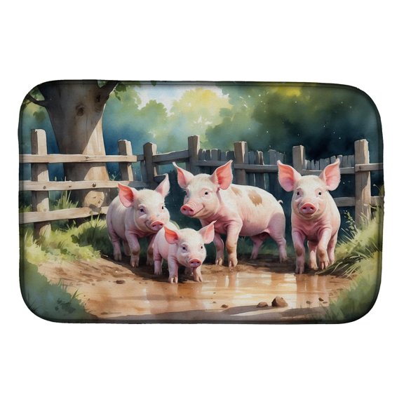 Carolines Treasures DAC7702DDM 21 x 14 in. Piglets in the Mud Dish Drying Mat