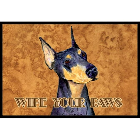 Carolines Treasures  24 X 36 In. Black And Tan Doberman Wipe Your Paws Indoor Or Outdoor Mat