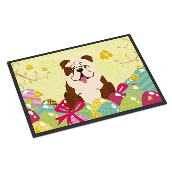 Easter Eggs English Bulldog Brindle White Door Mat