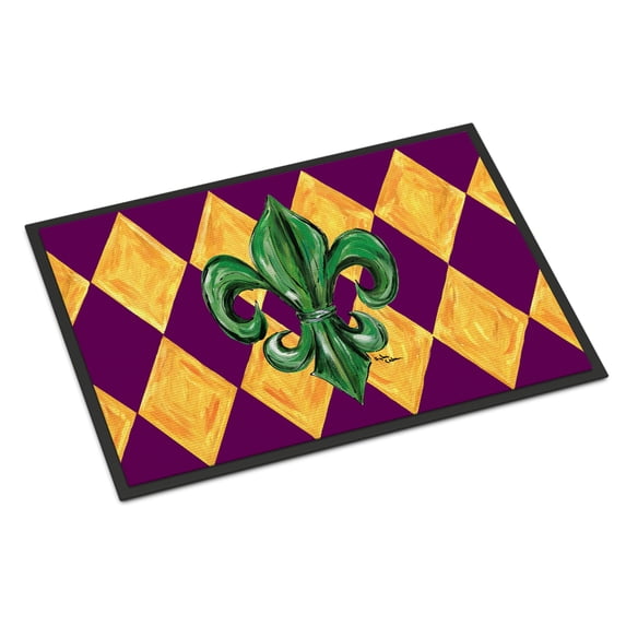 Mardi Gras Fleur de lis Purple Green and Gold Door Mat