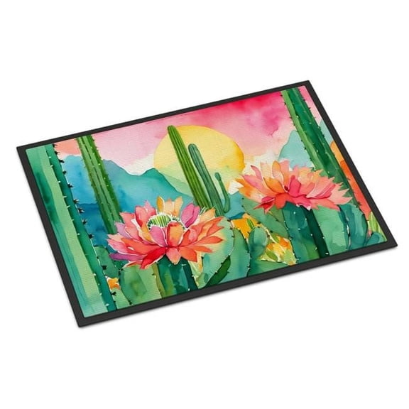 Carolines Treasures 24 x 36 in. Unisex Arizona Saguaro Cactus Blossom in Watercolor Indoor or Outdoor Mat