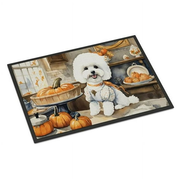 Carolines Treasures DAC1741JMAT 24 x 36 in. Unisex Bichon Frise Fall Kitchen Pumpkins Indoor or Outdoor Mat