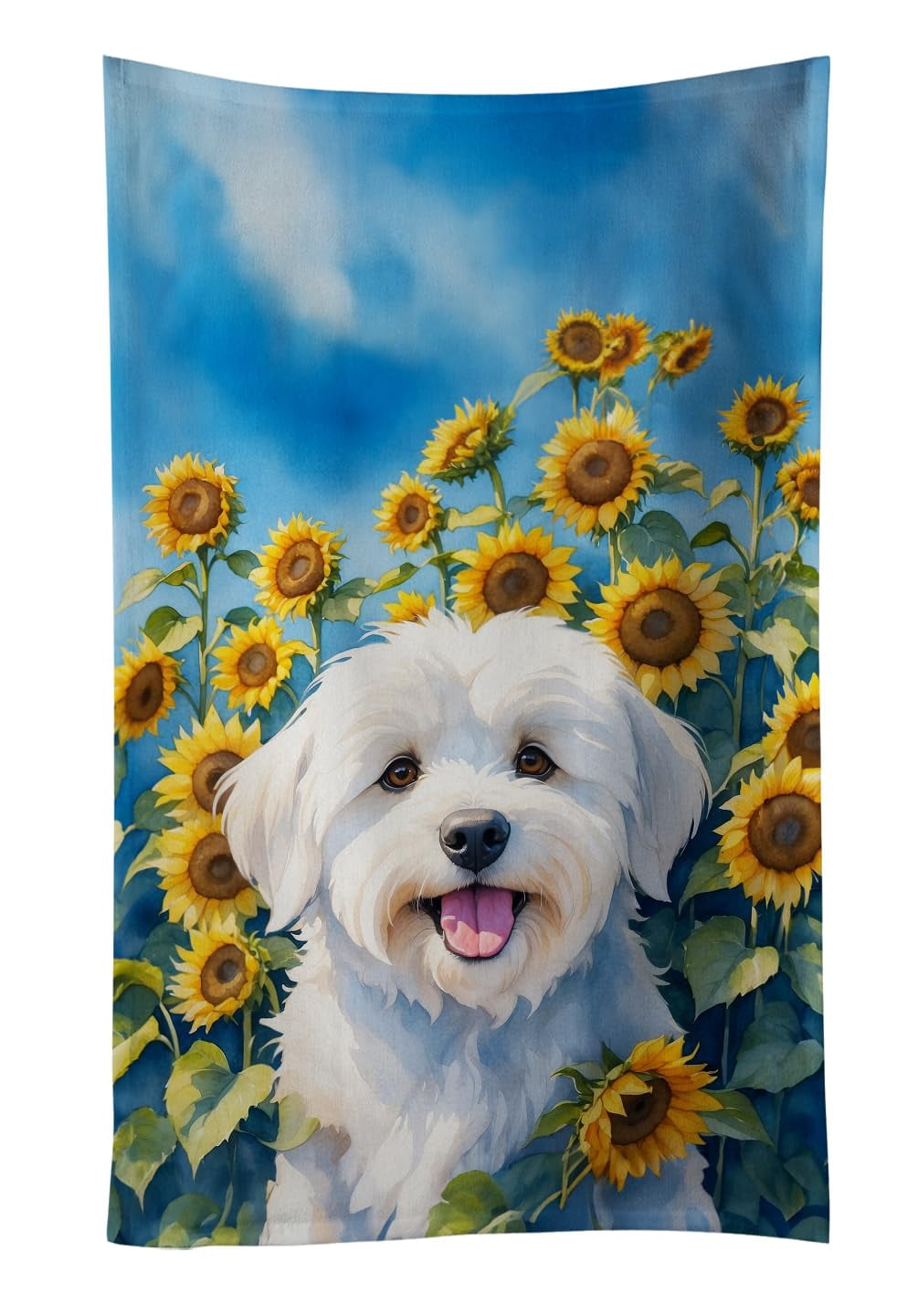 Coton de Tulear in Sunflowers Kitchen Towel 15 in x 25 in