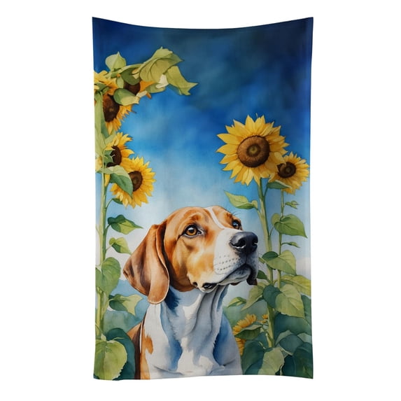 English Foxhound in Sunflowers Kitchen Towel 15 in x 25 in