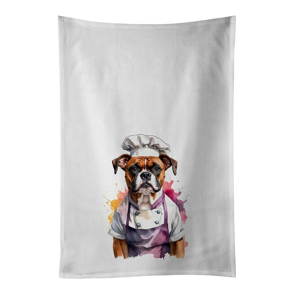 Carolines Treasures DAC7297WTKT 28 x 19 in. Boxer Chef Kitchen Towel - Set of 2