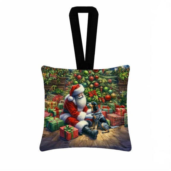 Carolines Treasures DAC4075PO3 3.5 x 3.5 in. Bluetick Hound & Santa Claus Hanging Square Fabric Ornament