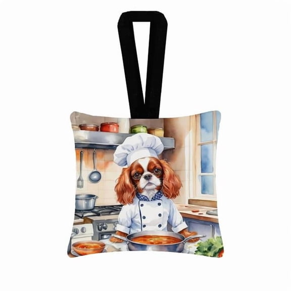 Carolines Treasures DAC6227PO3 3.5 x 3.5 in. Cavalier Spaniel The Chef Hanging Square Fabric Ornament