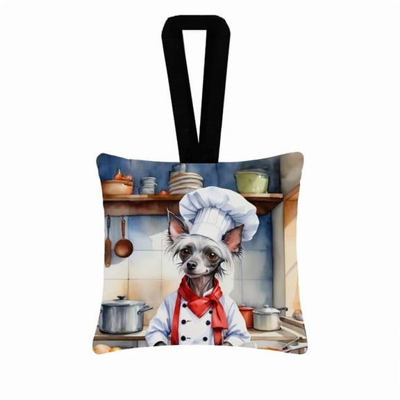 Carolines Treasures DAC6231PO3 3.5 x 3.5 in. Chinese Crested The Chef Hanging Square Fabric Ornament