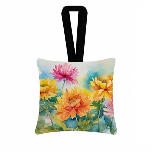 Carolines Treasures DAC1550PO3 3.5 x 3.5 in. Chrysanthemums in Watercolor Hanging Square Fabric Ornament