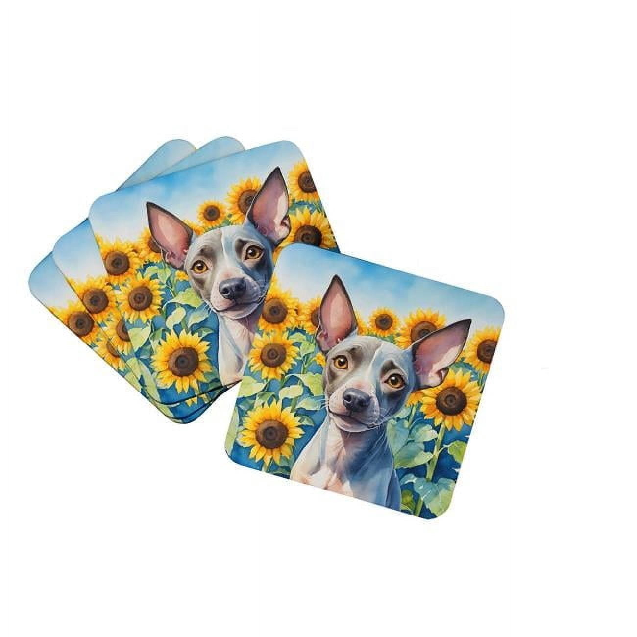 American Hairless Terrier in Sunflowers Foam Coasters 3.5 in x 3.5 in