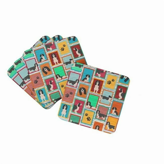 Carolines Treasures MLM1127FC 3.5 x 3.5 in. Unisex Lots of Black & White English Springer Spaniel Foam Coaster - Set of 4