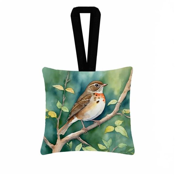 Carolines Treasures DAC7486PO3 3.5 x 3.5 in. Vermont Hermit Thrush Hanging Square Fabric Ornament