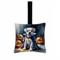 thumbnail image 1 of Carolines Treasures DAC8407PO3 3.5 x 3.5 in. White Boxer Puppy Halloween Hanging Square Fabric Ornament, 1 of 1