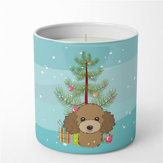 Carolines Treasures BB1628CDL 3.75 x 3.25 in. Unisex Christmas Tree & Chocolate Brown Poodle 10 oz Decorative Soy Candle