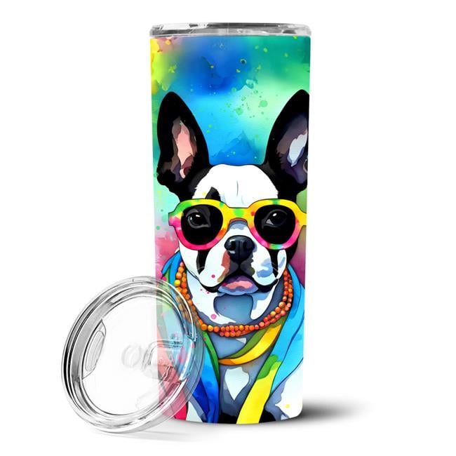 Carolines Treasures DAC2469TBL20 3 x 8.25 x 3 in. & 20 oz Boston Terrier Hippie Dawg Stainless Steel Skinny Tumbler