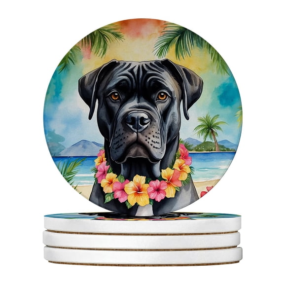 Caroline's Treasures Cane Corso Luau Large Sandstone Coasters Pack of 4 Absorbent Round Coasters Decor Gifts for Men or Women, 4 in, Multicolor