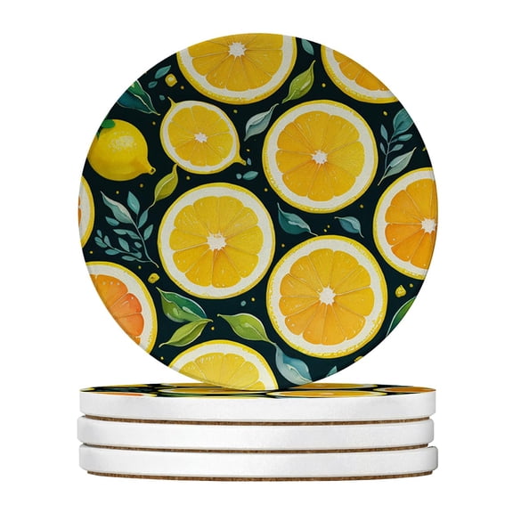 Caroline's Treasures Colorful Lemons Large Sandstone Coasters Pack of 4 Absorbent Round Coasters Decor Gifts for Men or Women, 4 in, Multicolor