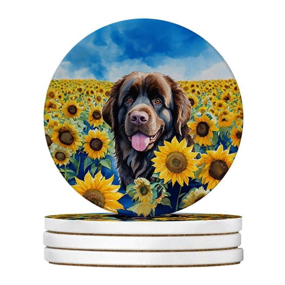 Carolines Treasures DAC6124RCS4 4 x 4 in. Found Land in Sunflowers Sandstone Coasters - Large - Pack of 4